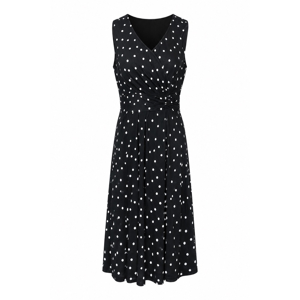 Lauren Ralph Polka Dot Faux Wrap V-Neck midi Dress Womens 8 preppy office party